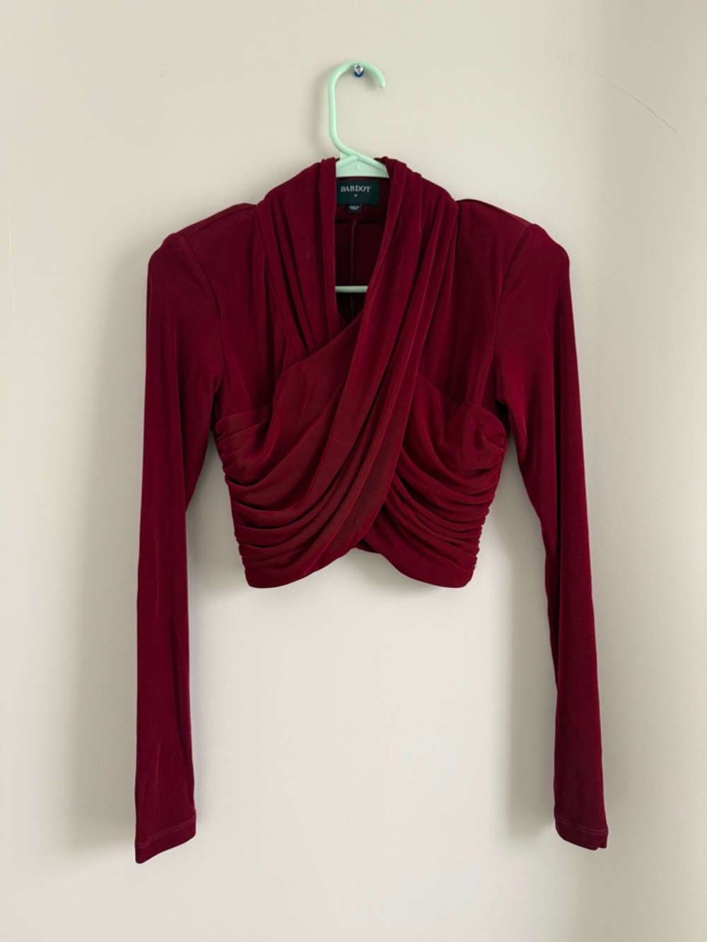Bardot Wren Burgundy Draped Long-Sleeve Cropped Top- XS- NWOT